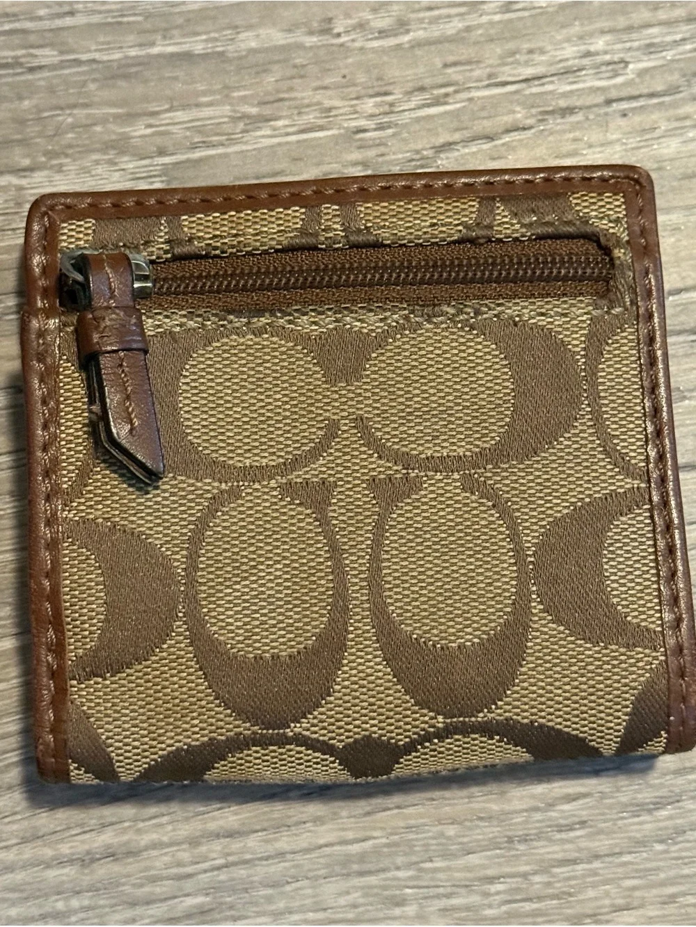 Coach Signature Brown Bi-Fold Snap Leather Wallet